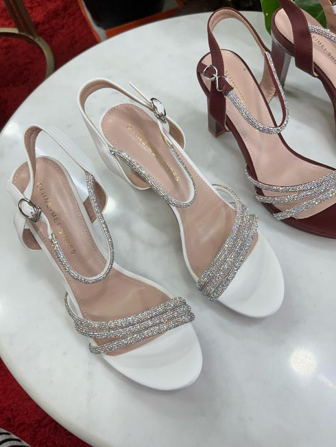 Rhinestone Decor Bridals Thick Heels